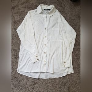 Zara White Long Sleeve Button Down Shirt Size S